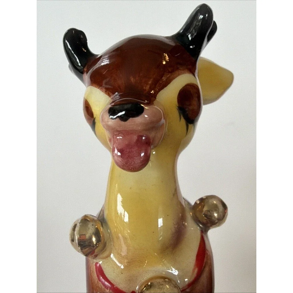 Vintage Kitschy Christmas Reindeer S/P Shaker Closed Eyes 4